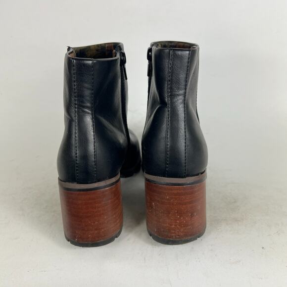 Korks Chandler Women's 7 Black Leather Side Zipper Block Round Toe Bootie Boots - Picture 7 of 9